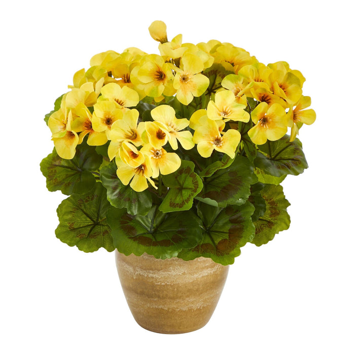 11in. UV Resistant Artificial Geranium in Ceramic Planter (Indoor/Outdoor)