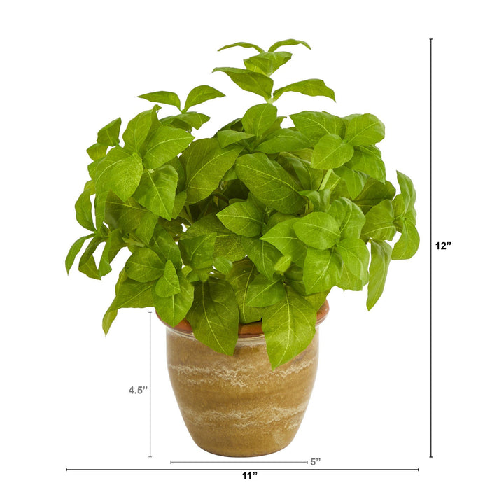 12” Basil Artificial Plant in Ceramic Planter