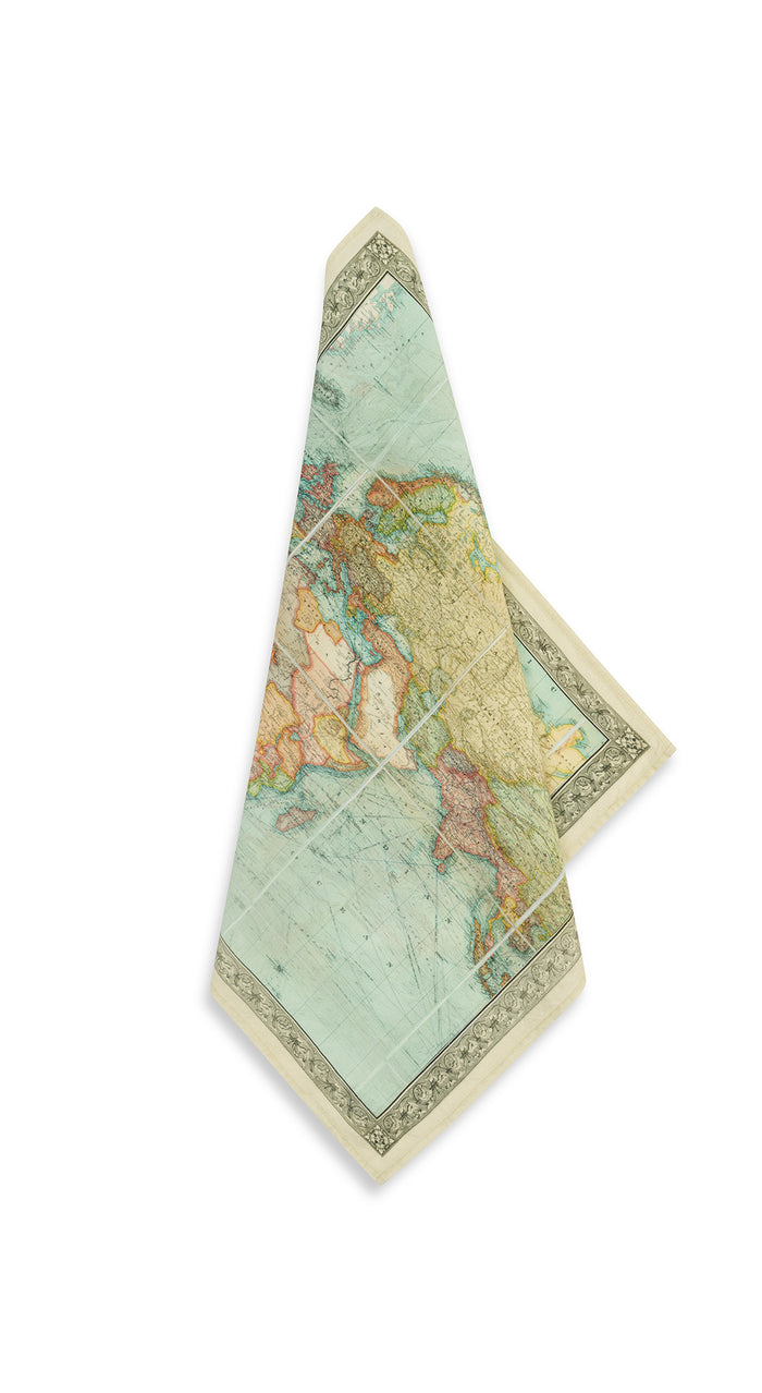 '1914 Nautical World Map' Linen Napkin, 50x50cm
