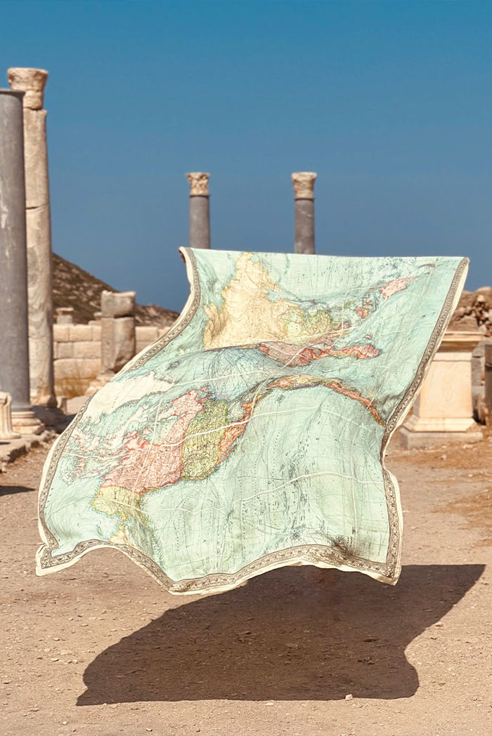 '1914 Nautical World Map' Linen Napkin, 50x50cm