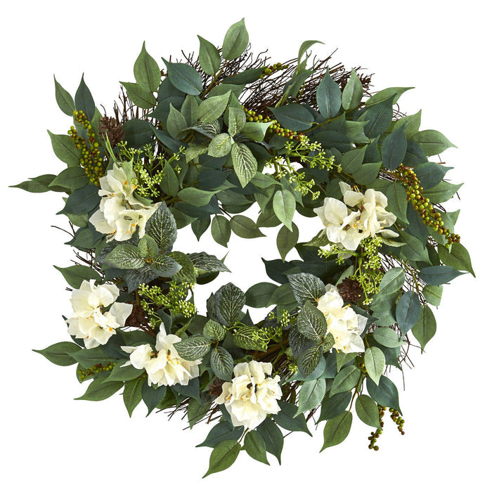 23” Mixed Greens and Bougainvillea Artificial Wreath