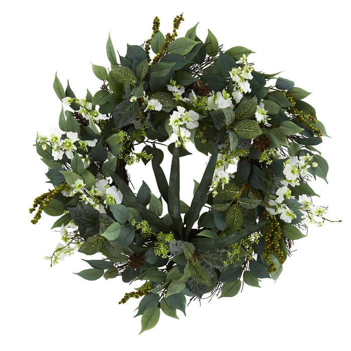 23” Mixed Greens and Dancing Lady Orchid Artificial Wreath