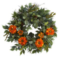 23” Mixed Greens and Zinnia Artificial Wreath