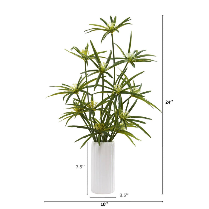 24” Cyperus Artificial Plant in White Planter
