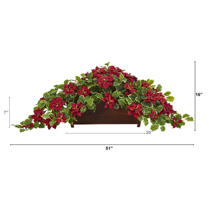 51” Poinsettia and Variegated Holly Artificial Plant in Decorative Planter (Real Touch)