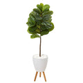 57” Fiddle Leaf Artificial Tree in White Planter with Stand (Real Touch)