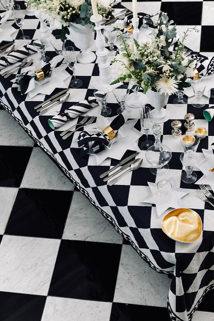 'Black Check' Summerill & Bishop x Claridge's Linen Napkin, 50x50cm