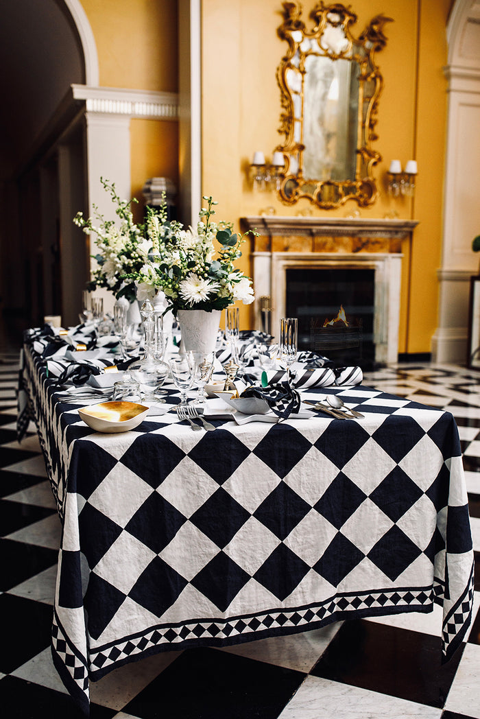'Black Check' Summerill & Bishop x Claridge's Linen Napkin, 50x50cm