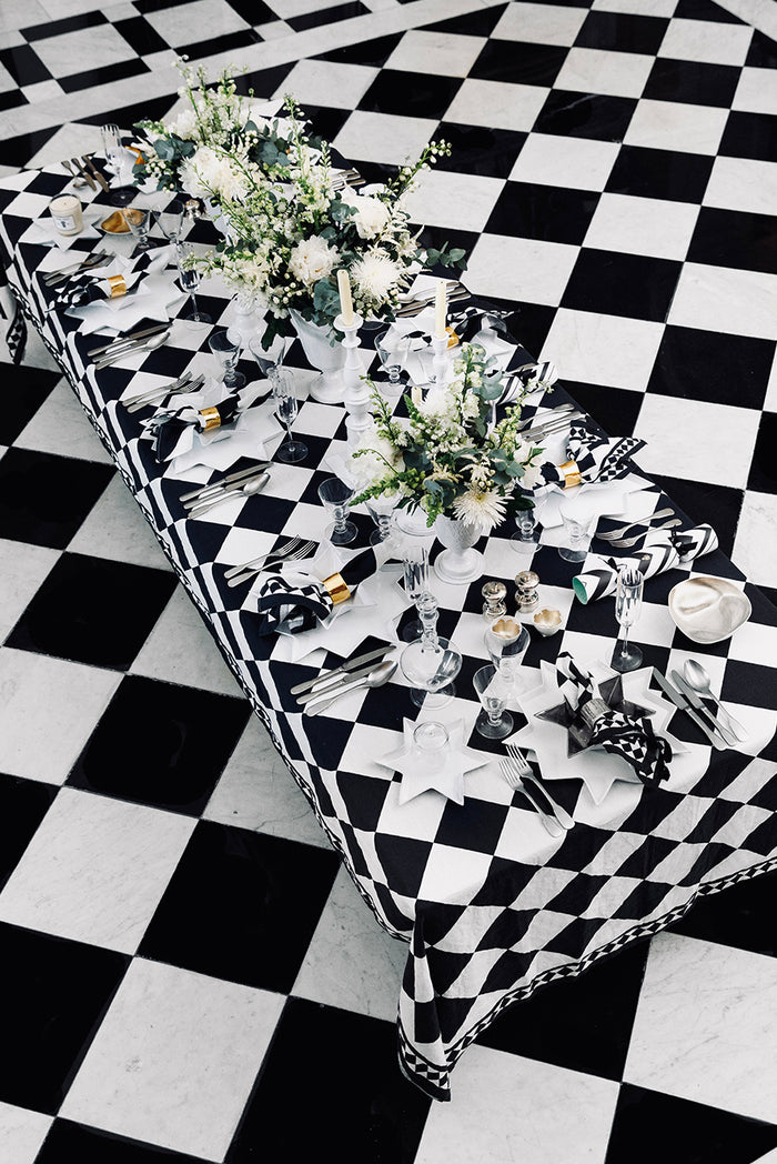 'Black Check' Summerill & Bishop x Claridge's Linen Napkin, 50x50cm