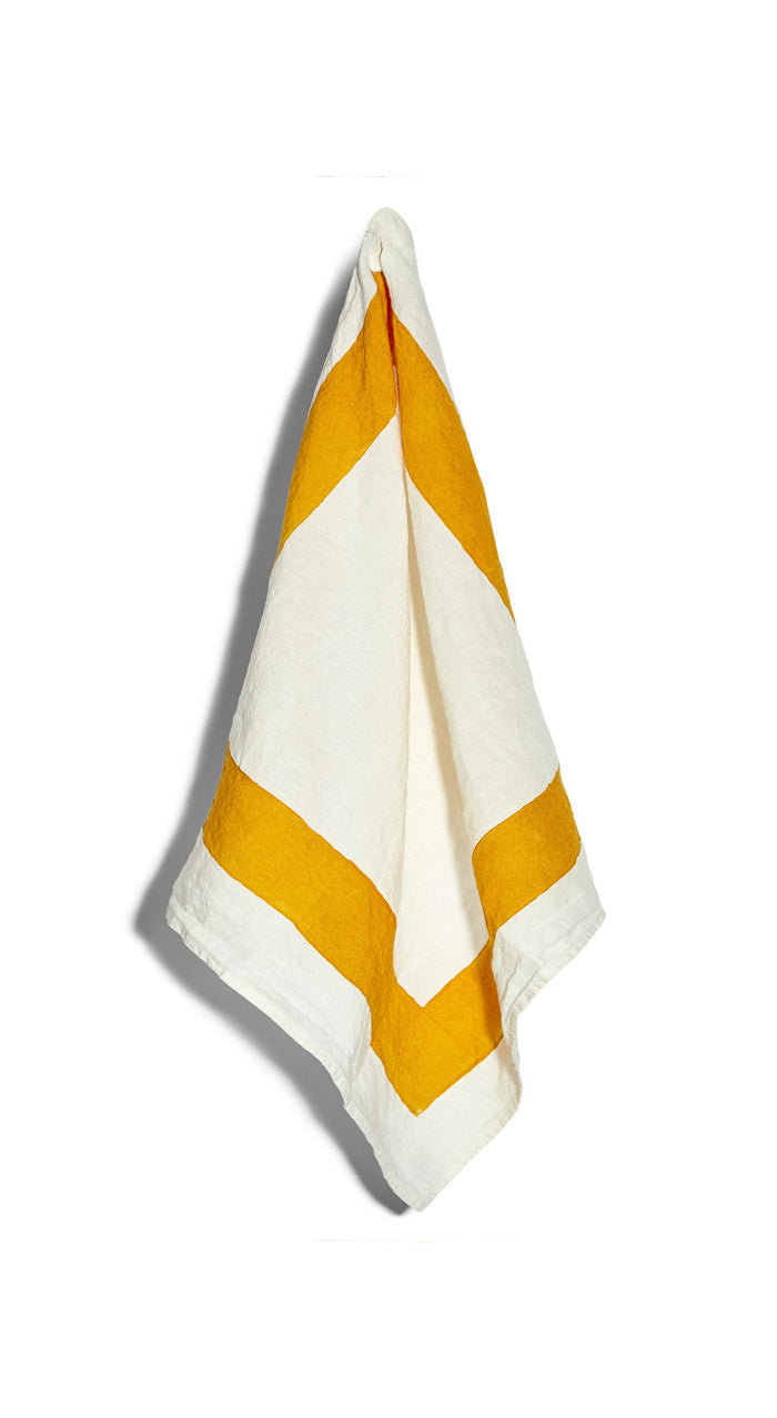 'Cornice' Linen Napkin in Mustard Yellow, 50x50cm