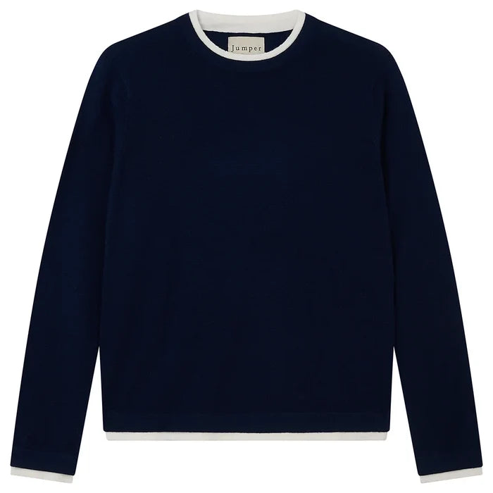 Double Trim Crew Jumper / Navy White