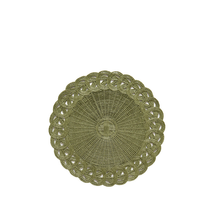 'Elia' Handwoven Straw Effect Placemat in Green, 40cm