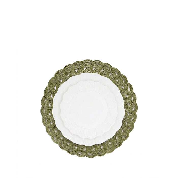 'Elia' Handwoven Straw Effect Placemat in Green, 40cm