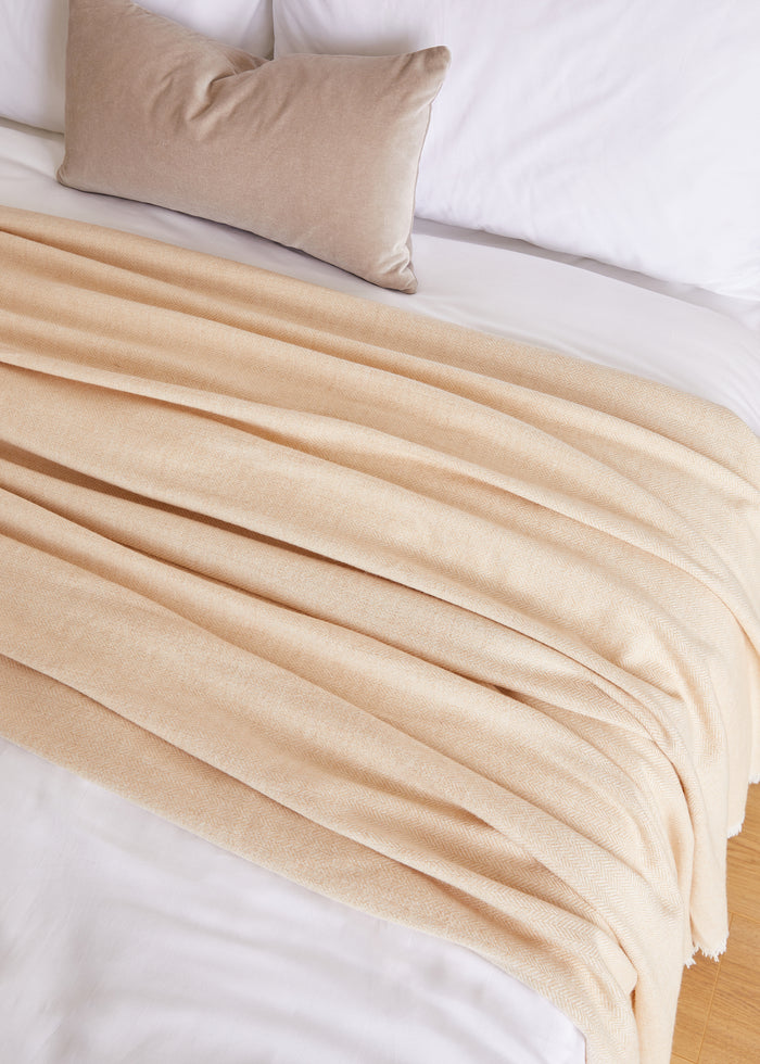 Foxford Extra-Large Lambswool Throw Blanket- Camel