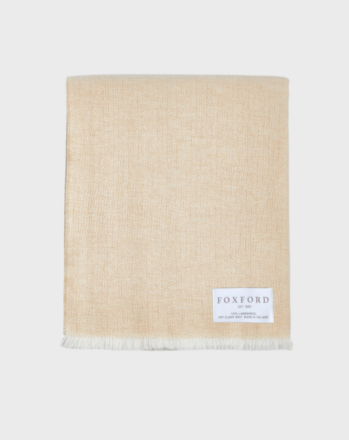 Foxford Extra-Large Lambswool Throw Blanket- Camel