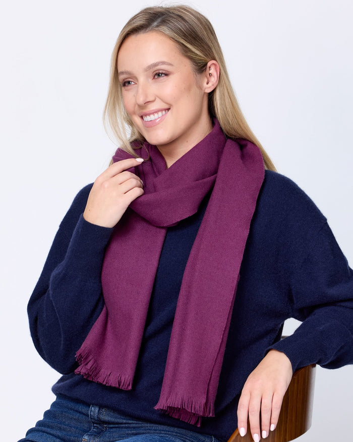 Foxford Solid Aubergine Fine Wool Cashmere Blend Scarf