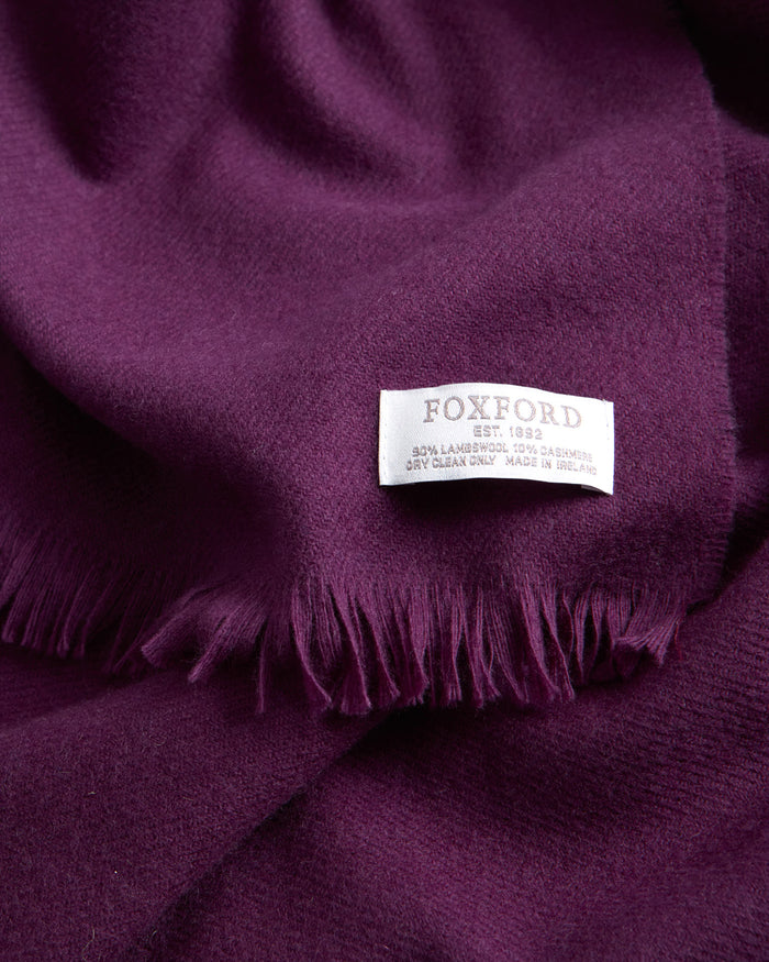 Foxford Solid Aubergine Fine Wool Cashmere Blend Scarf