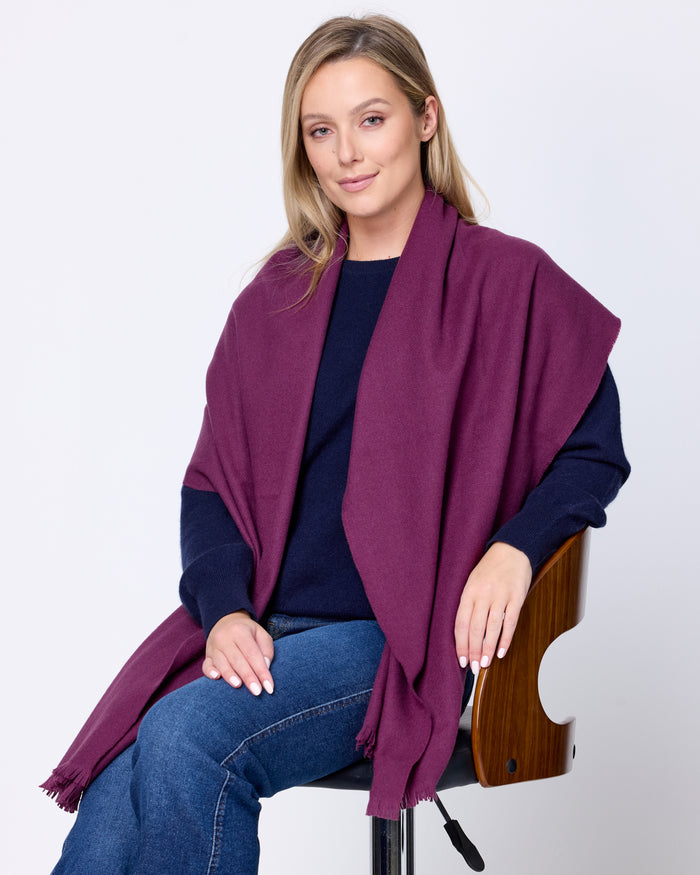 Foxford Solid Aubergine Fine Wool Cashmere Blend Scarf