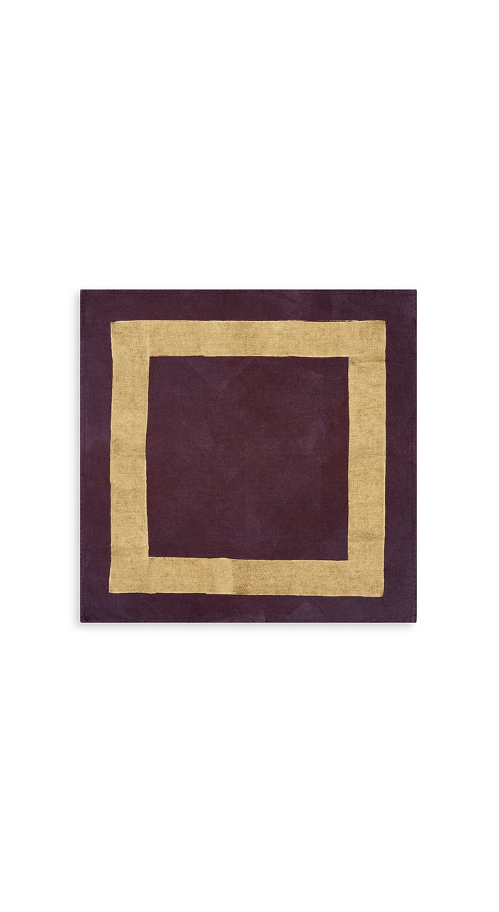 'Full Field Cornice' Linen Napkin in Grape Purple & Gold, 50x50cm