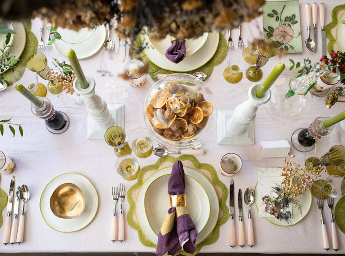 'Full Field Cornice' Linen Napkin in Grape Purple & Gold, 50x50cm