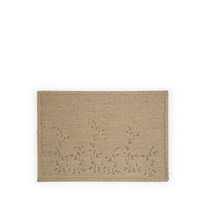 'Gaia' Small Leaves Embroidered Natural Rami Placemat, 35 x 50cm
