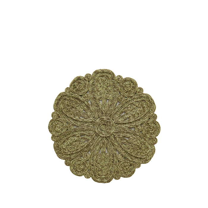 'Lena' Handwoven Flower Placemat Straw Effect in Green, 40cm