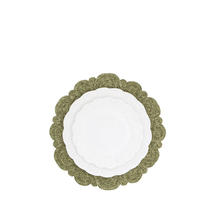 'Lena' Handwoven Flower Placemat Straw Effect in Green, 40cm