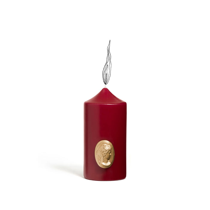 'Madame de Pompadour' Cameo Pillar Candle in Burgundy by Trudon, 15cm
