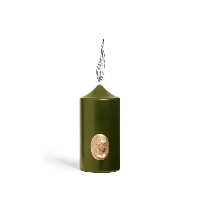'Madame de Pompadour' Cameo Pillar Candle in Khaki by Trudon, 15cm