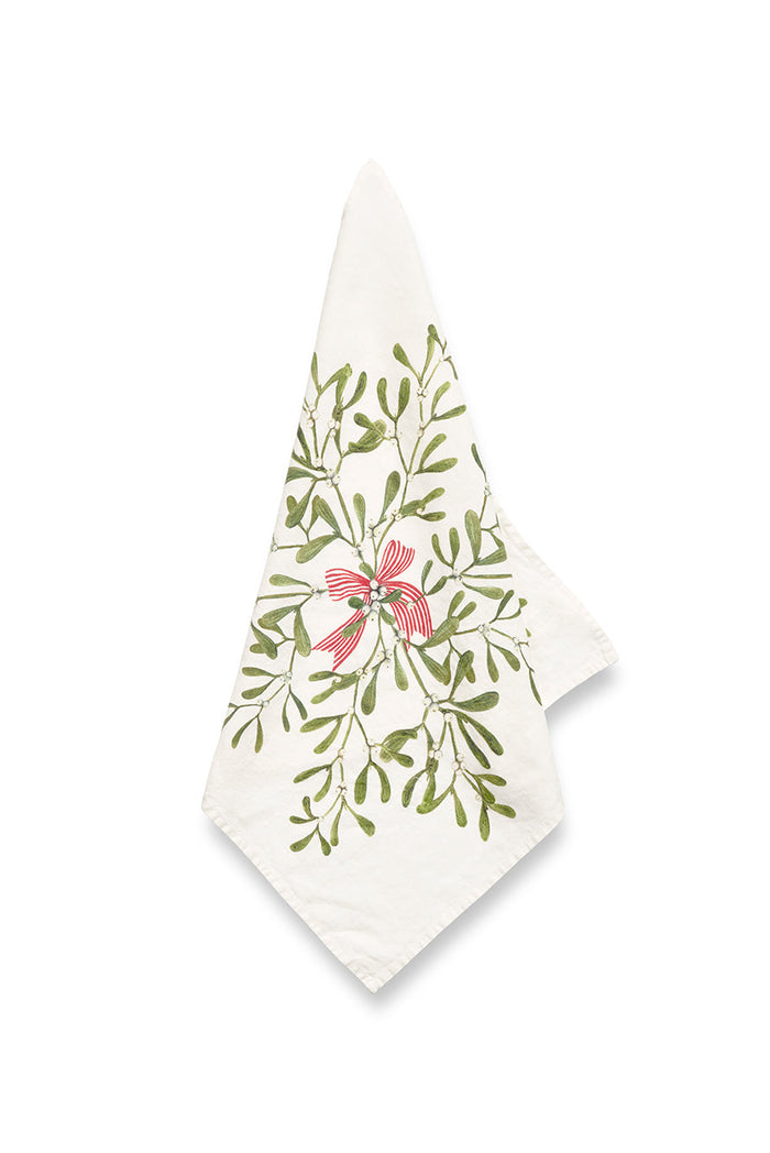 'Mistletoe Kiss' Linen Napkin, 50x50cm