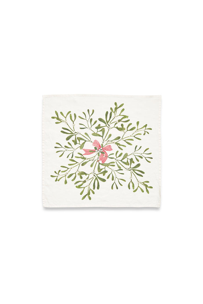 'Mistletoe Kiss' Linen Napkin, 50x50cm