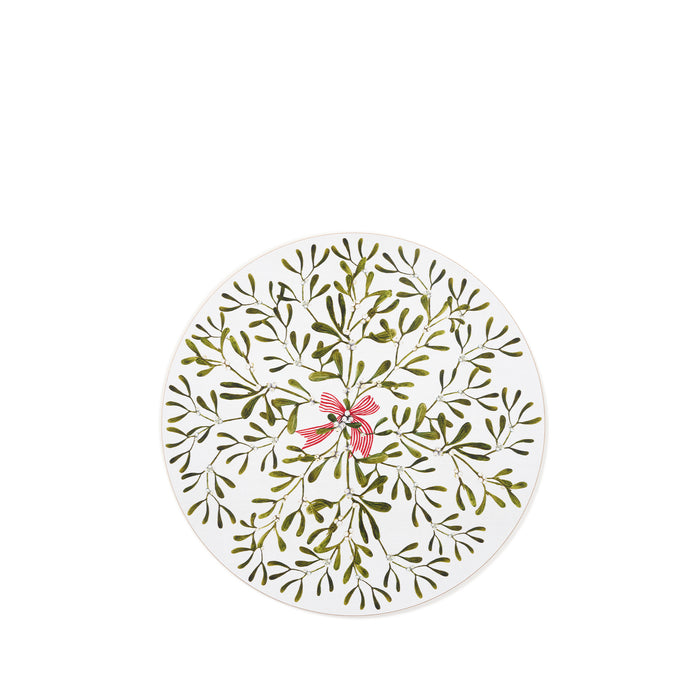 'Mistletoe Kiss' Round Cork-Backed Placemat, 34cm