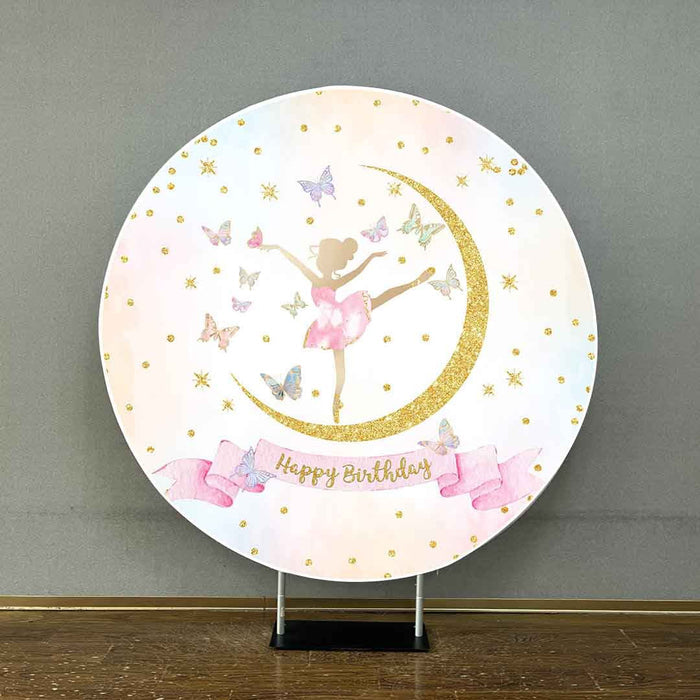 Mocsicka Ballet Girl Dancing on the Moon Birthday Round Cover-Mocsicka Party