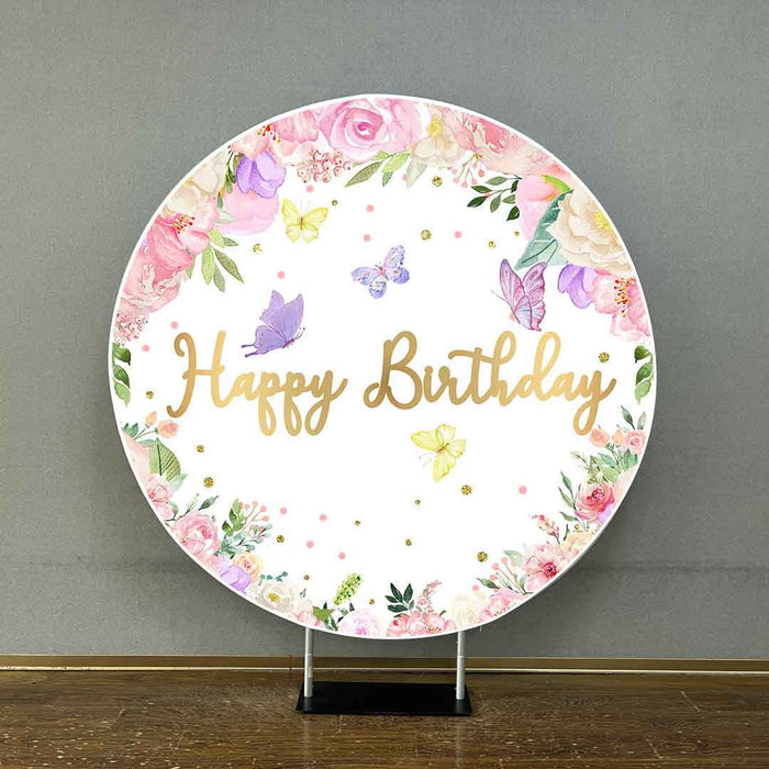 Mocsicka Butterfly and Flowers Happy Birthday Round Cover-Mocsicka Party