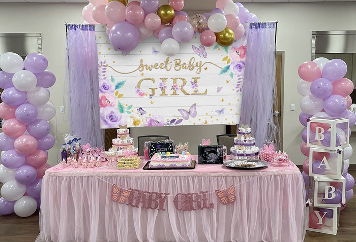 Mocsicka Flowers and Butterflies Sweet Girl Baby Shower Backdrop-Mocsicka Party
