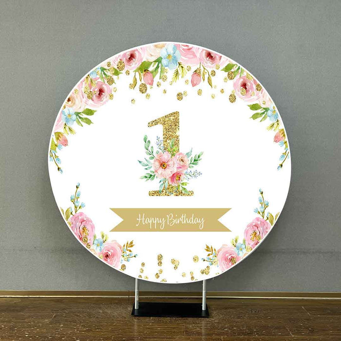 Mocsicka Flowers and Golden Dots Happy 1st Birthday Round Cover-Mocsicka Party