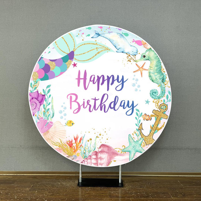 Mocsicka Little Mermaid Happy Birthday Round Cover-Mocsicka Party