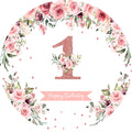 Mocsicka Pink Flowers and Dots Happy 1st Birthday Round Cover