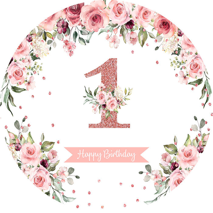 Mocsicka Pink Flowers and Dots Happy 1st Birthday Round Cover
