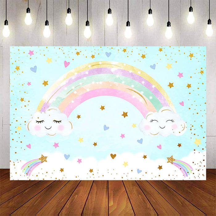 Mocsicka Rainbow and Gloden Star Happy Birthday Backdrop-Mocsicka Party