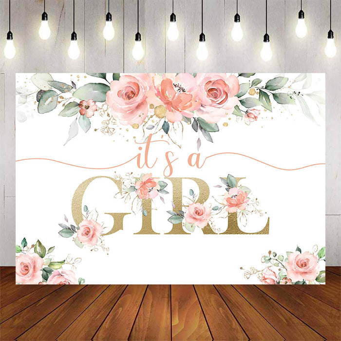 Mocsicka Spring Floral It's a Girl Baby Shower Backdrop-Mocsicka Party