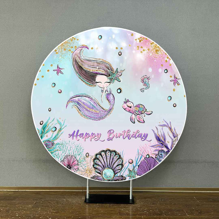 Mocsicka Undersea Mermaid Theme Happy Birthday Round Cover-Mocsicka Party