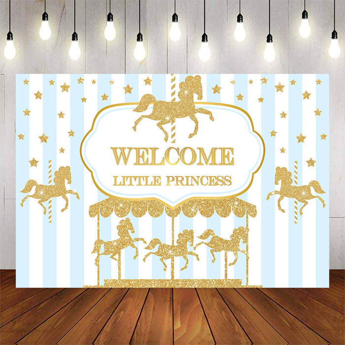 Mocsicka Welcome Little Princess Golden Carousel Baby Shower Banners-Mocsicka Party