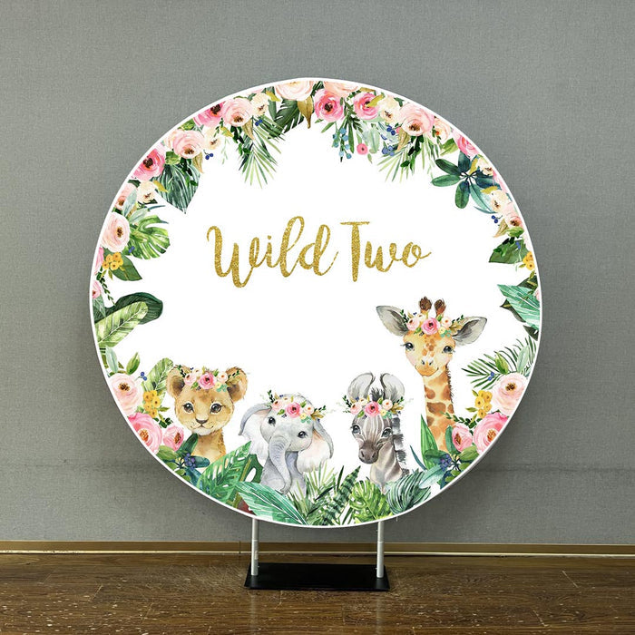 Mocsicka Wild Two Animals and Flowers Birthday Round Cover-Mocsicka Party