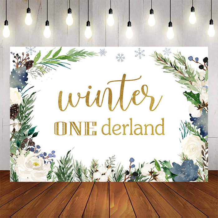 Mocsicka Winter Onederland Flowers Snowflakes Birthday Backdrop-Mocsicka Party