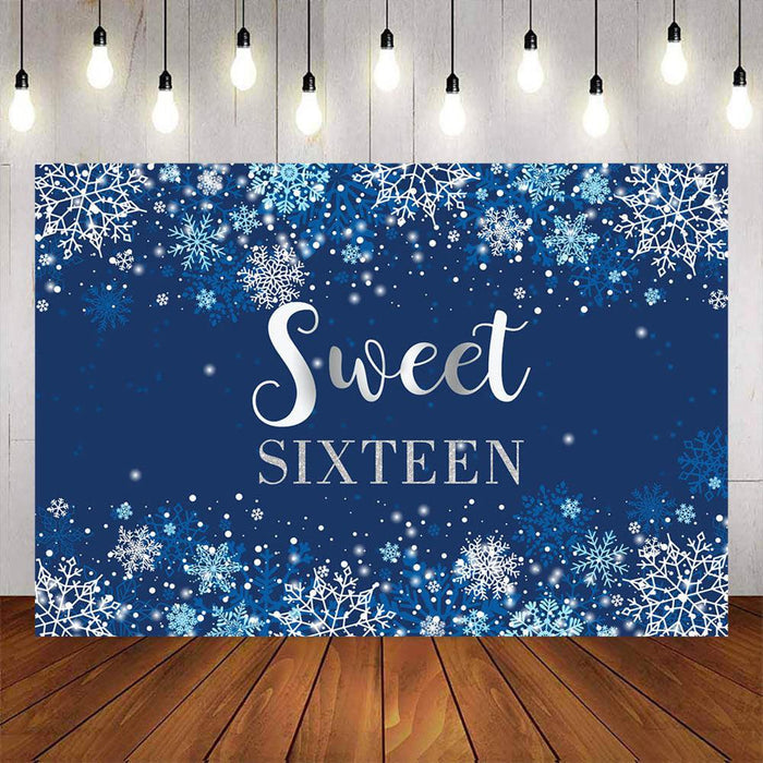 Mocsicka Winter Snowflake Sweet Sixteen Birthday Backdrop
