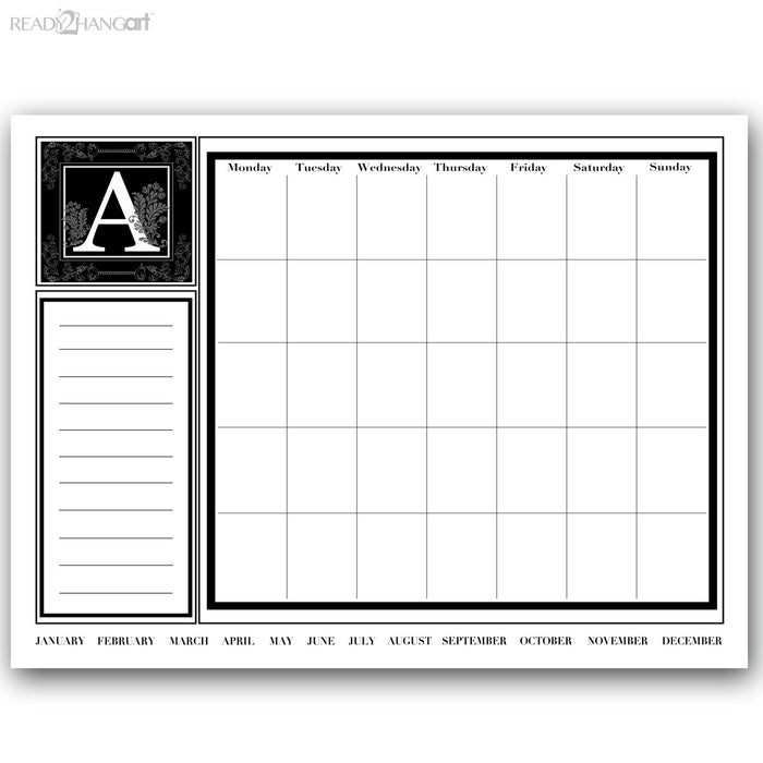 Monogram Dry Erase Monthly Calendar on ArtPlexi (30" x 40")