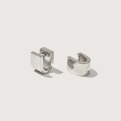 Silver Chunky Square Huggie Earrings