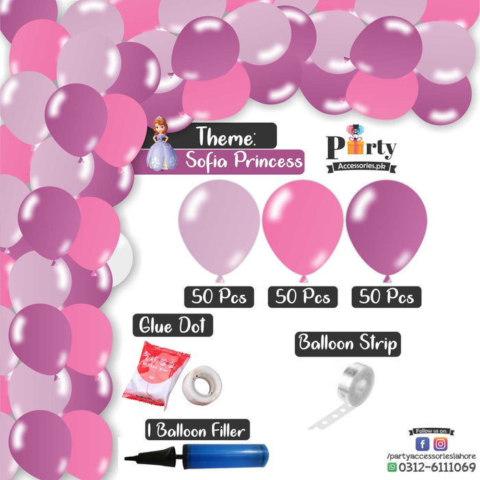 Balloon Arch Set Garland kit 150 balloons in Sofia the first theme colors