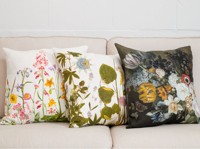 'Still Life 1815' Dark Floral Linen Cushion Cover, 50X50cm